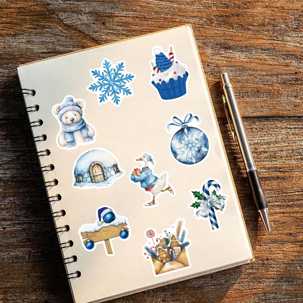 50PCS Blue Winter Stickers Scrapbooking Laptop Graffiti Room Community Art Picture Diary Y2K Fashion Phone Fun Christmas Sticker