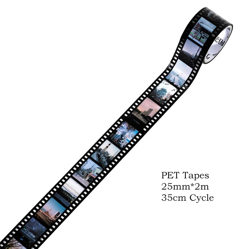 Journamm 25Mm*2M Retro Film Theme PET Tapes DIY Scrapbooking Collage Stationery Decor Journalling Materials Ins Adhesive Tapes