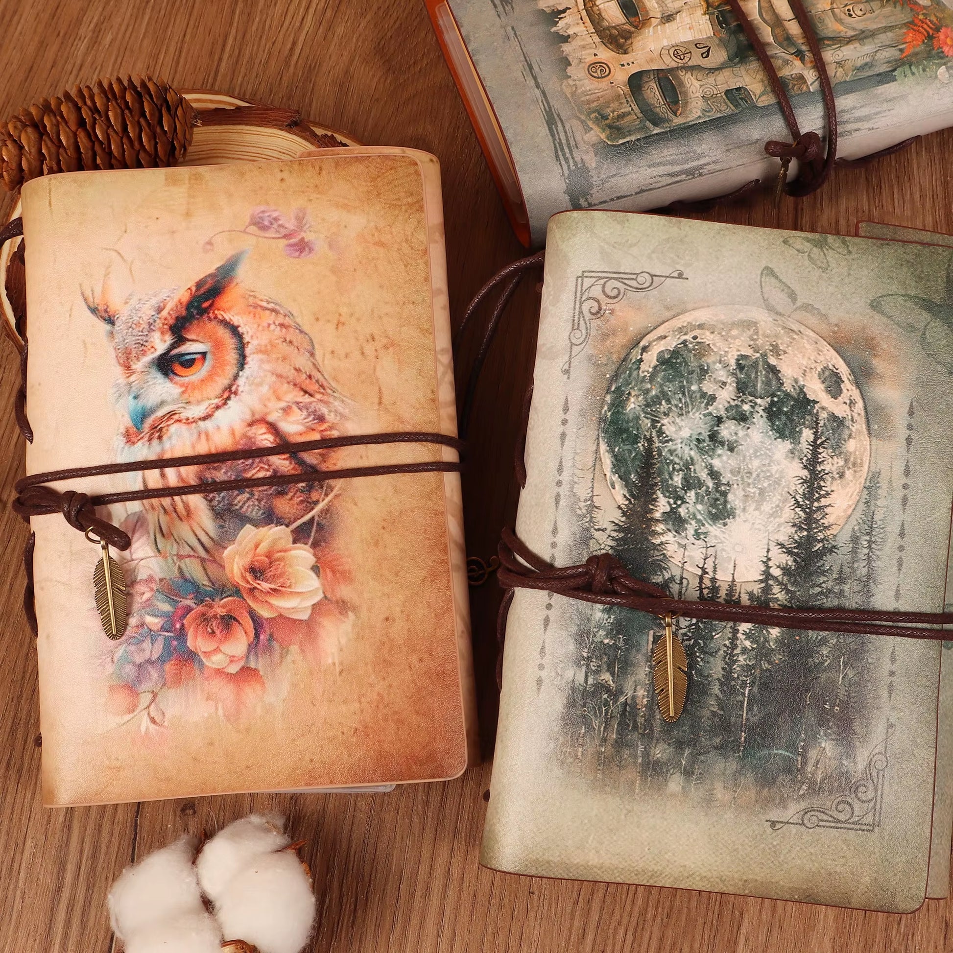 JAIIMAN Recycling Vintage Waterproof Cowhide Journal Notebook with Two Stickers,For Journal Supplies,Arts Crafts,Scrapbooking