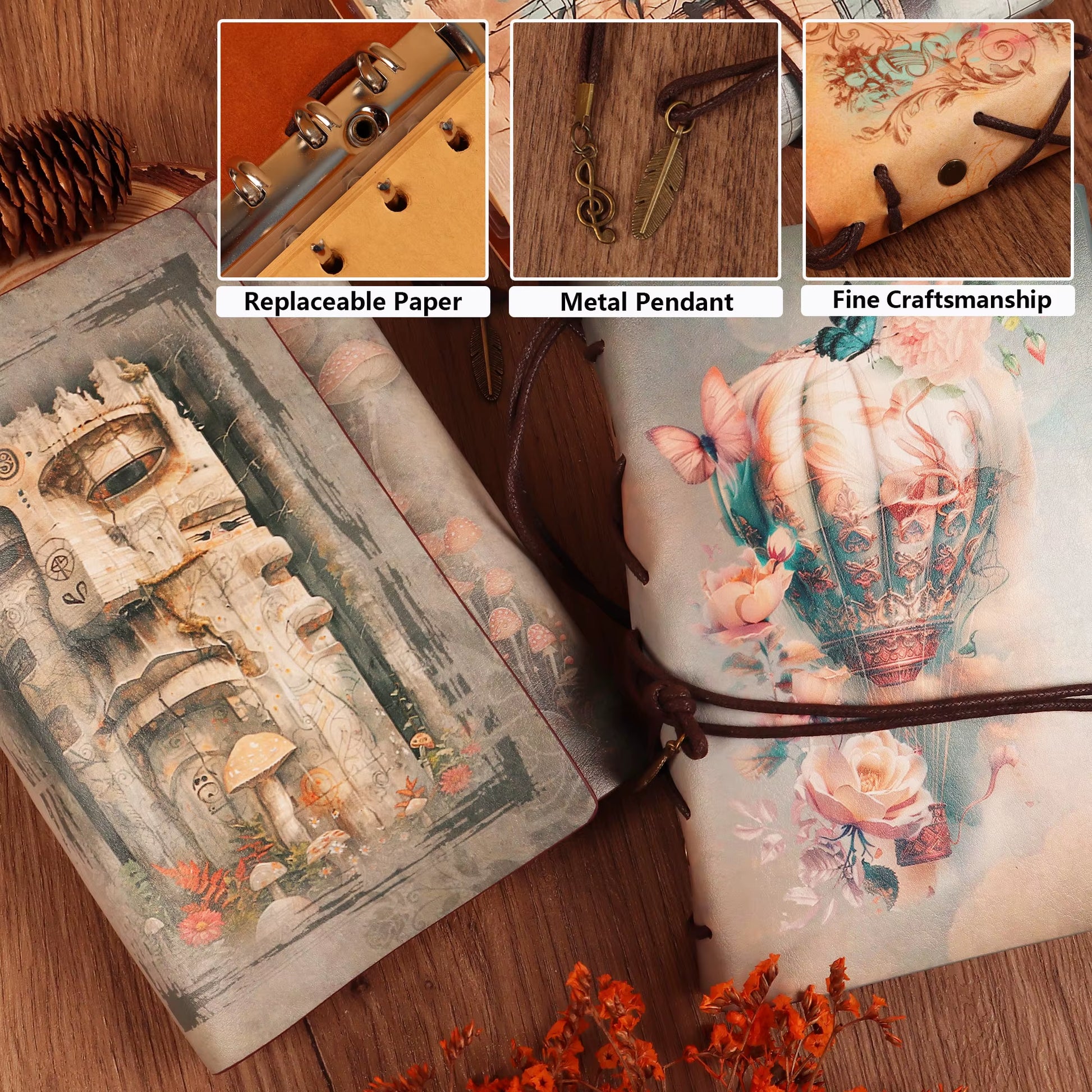 JAIIMAN Recycling Vintage Waterproof Cowhide Journal Notebook with Two Stickers,For Journal Supplies,Arts Crafts,Scrapbooking