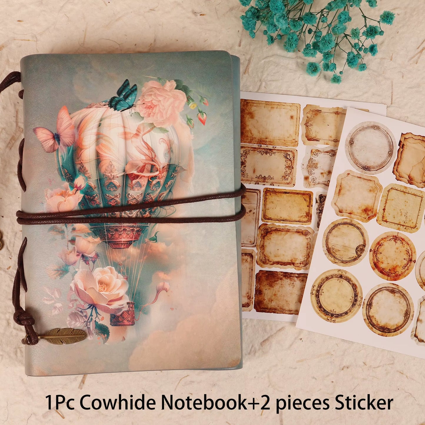 JAIIMAN Recycling Vintage Waterproof Cowhide Journal Notebook with Two Stickers,For Journal Supplies,Arts Crafts,Scrapbooking
