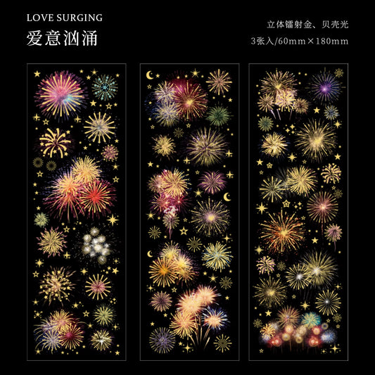 3 Sheets Long Fireworks Flat PET Stickers Adhesive Diy Stick Labels Decorative Diary Album Scrapbooking Material