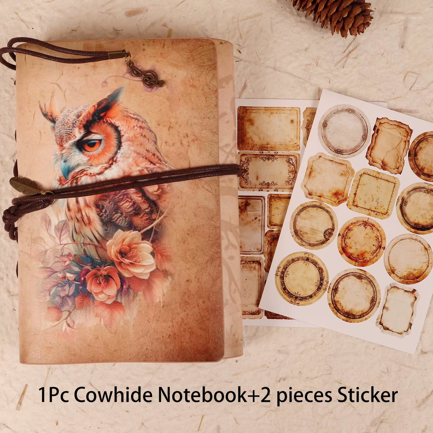 JAIIMAN Recycling Vintage Waterproof Cowhide Journal Notebook with Two Stickers,For Journal Supplies,Arts Crafts,Scrapbooking