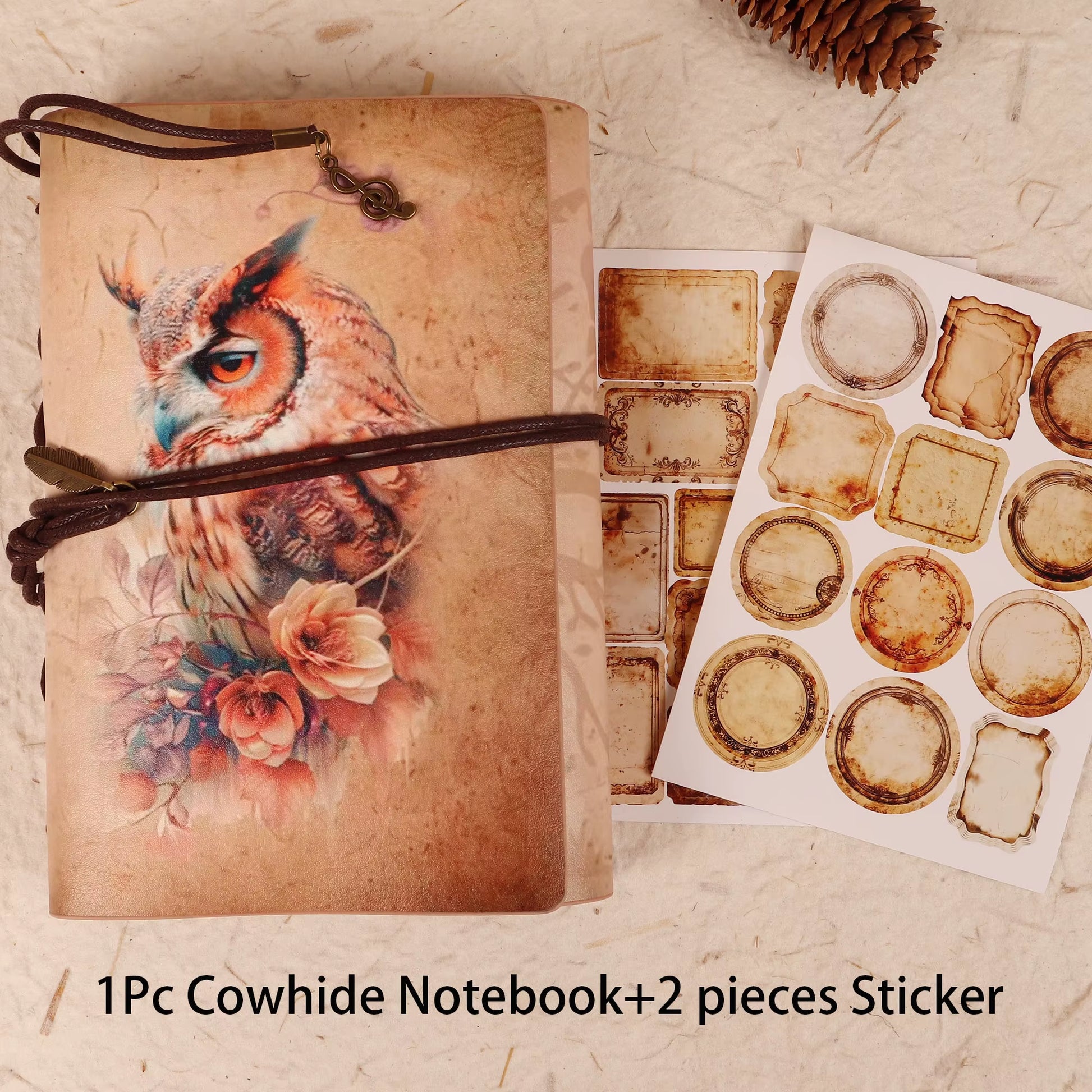 JAIIMAN Recycling Vintage Waterproof Cowhide Journal Notebook with Two Stickers,For Journal Supplies,Arts Crafts,Scrapbooking