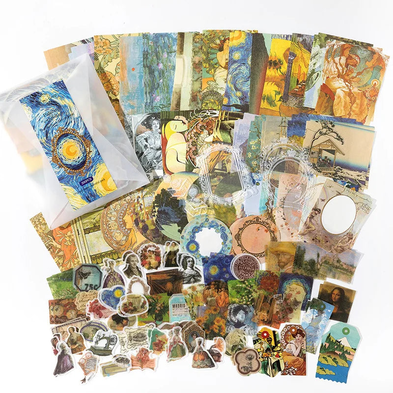 200 Pcs Vintage Stickers Material Paper Scrapbooking Set Planner Hand Made Diary Album Compilation Junk Journal Supplies