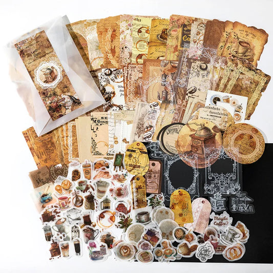200 Pcs Vintage Stickers Material Paper Scrapbooking Set Planner Hand Made Diary Album Compilation Junk Journal Supplies