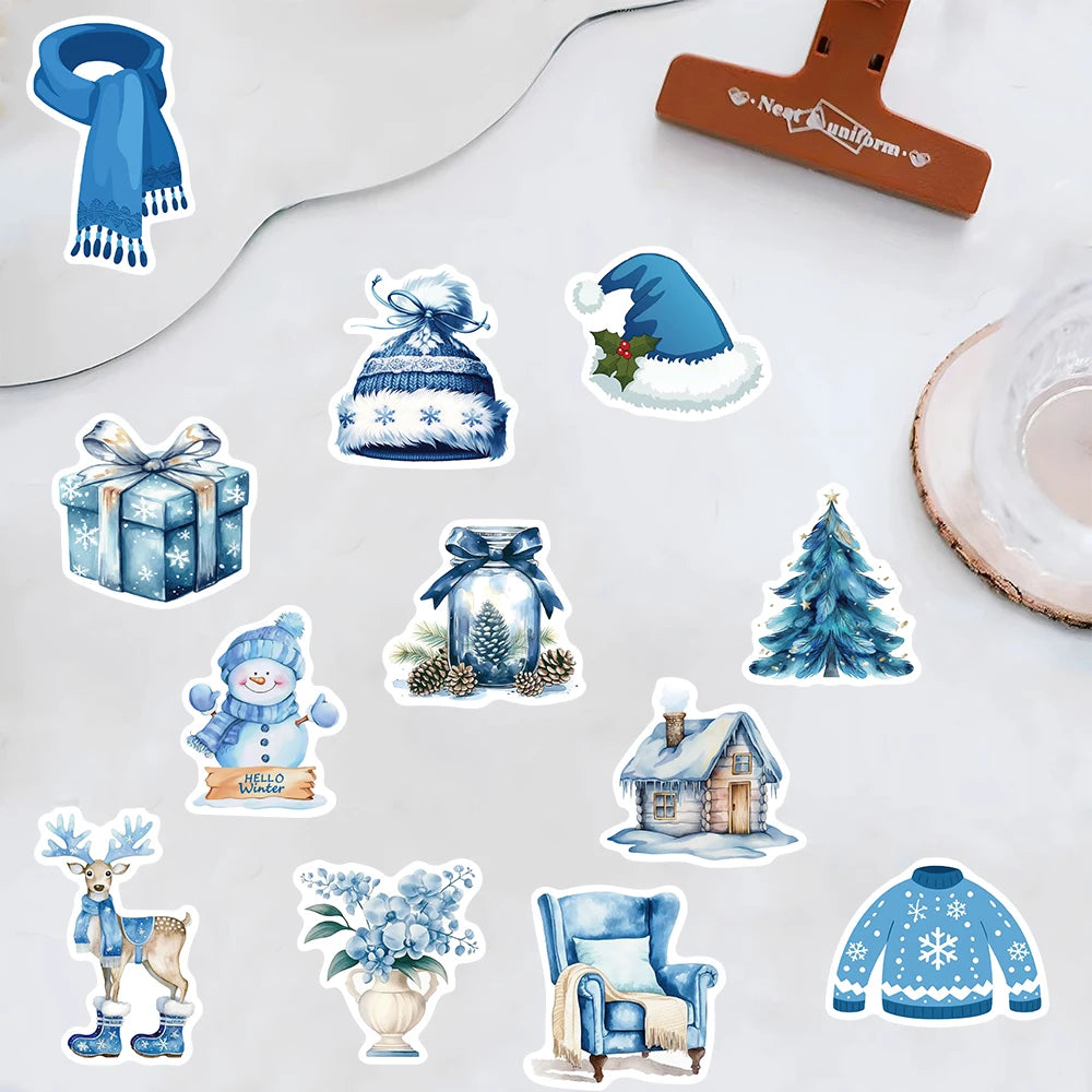 50PCS Blue Winter Stickers Scrapbooking Laptop Graffiti Room Community Art Picture Diary Y2K Fashion Phone Fun Christmas Sticker