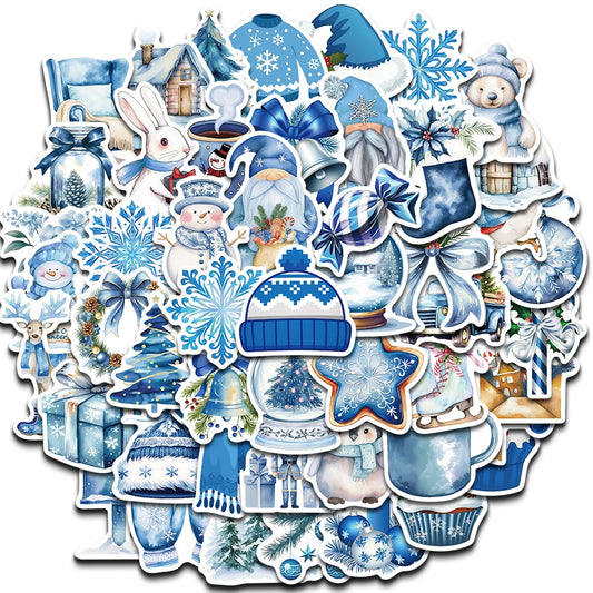 50PCS Blue Winter Stickers Scrapbooking Laptop Graffiti Room Community Art Picture Diary Y2K Fashion Phone Fun Christmas Sticker