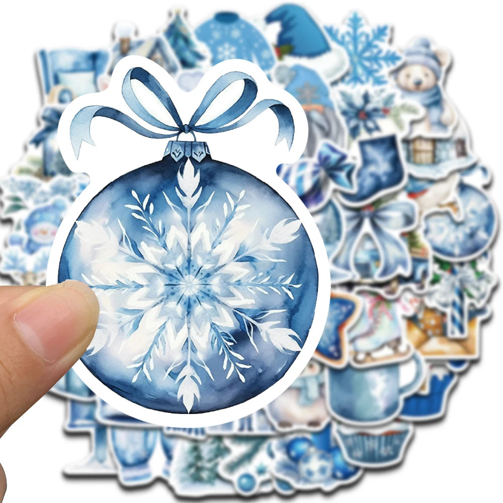 50PCS Blue Winter Stickers Scrapbooking Laptop Graffiti Room Community Art Picture Diary Y2K Fashion Phone Fun Christmas Sticker