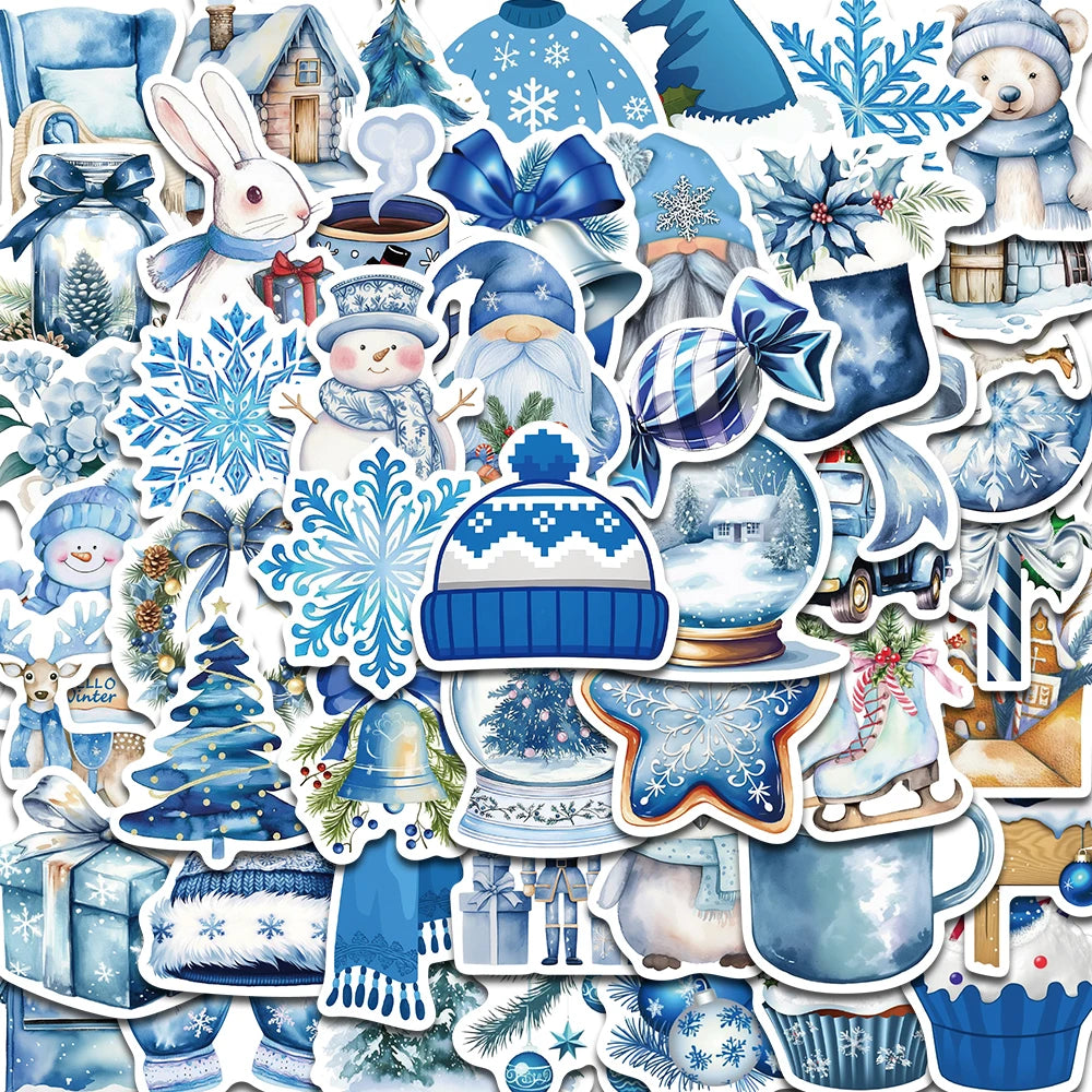 50PCS Blue Winter Stickers Scrapbooking Laptop Graffiti Room Community Art Picture Diary Y2K Fashion Phone Fun Christmas Sticker