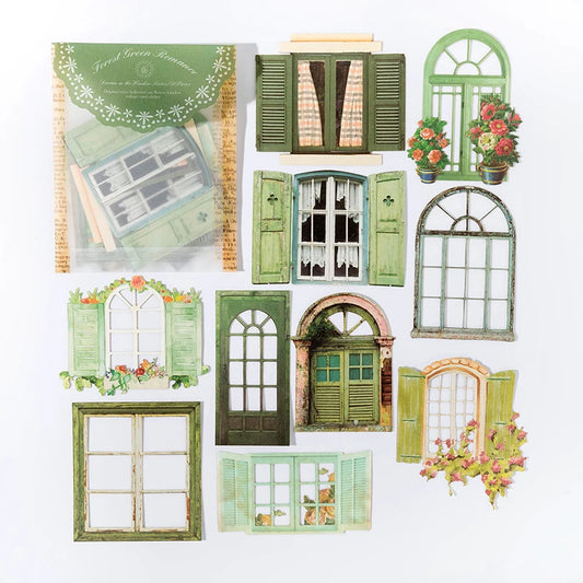 10 Sheets Vintage Hollow Door Window Sticker Diy Diary Decoration Plant Flower INS Sticker Album Scrapbooking Kawaii Stationery