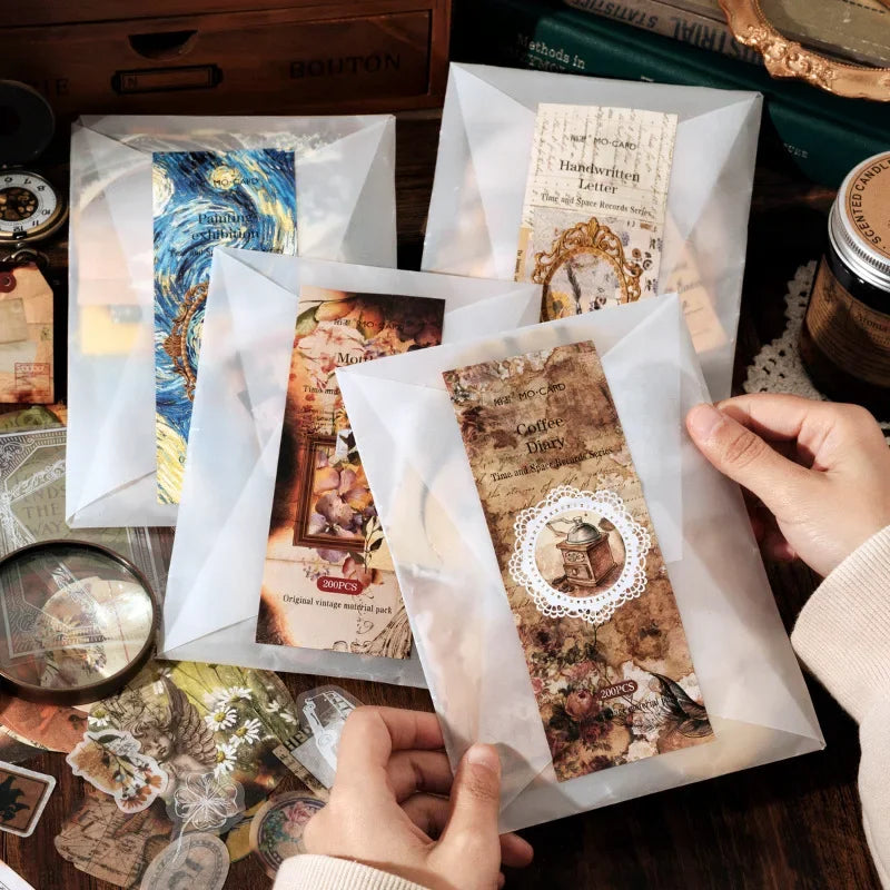 200 Pcs Vintage Stickers Material Paper Scrapbooking Set Planner Hand Made Diary Album Compilation Junk Journal Supplies