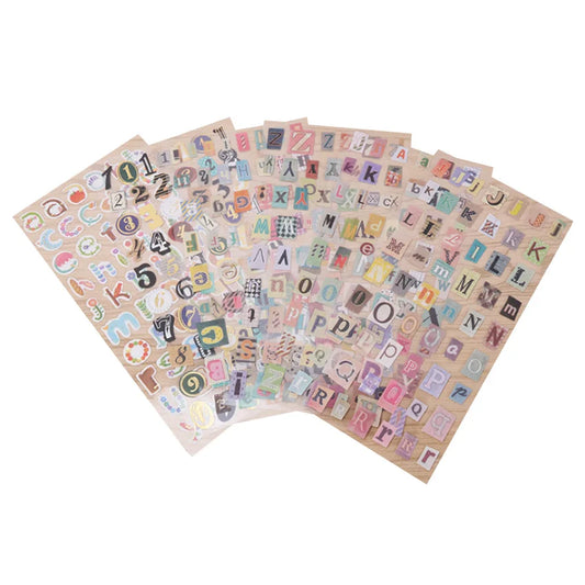 6Sheets/Lot English Alphabet Number Retro Sticker Album Diary Decoration DIY Decorative Stickers Handmade Stickers Scrapbooking