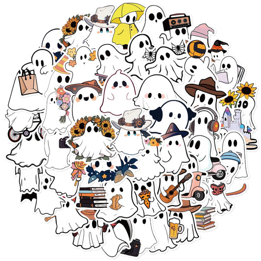 50PCS Little Ghost Stickers Notebook Halloween Fun Cartoon Aesthetic for Laptops Luggage Scrapbooks Bicycle Phone Sticker
