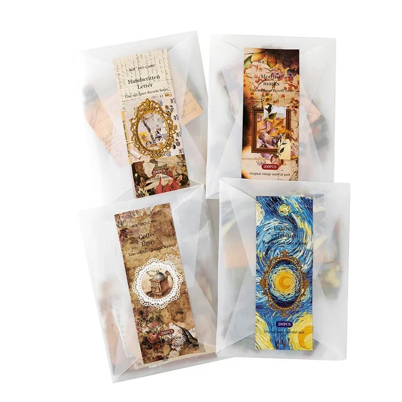 200 Pcs Vintage Stickers Material Paper Scrapbooking Set Planner Hand Made Diary Album Compilation Junk Journal Supplies