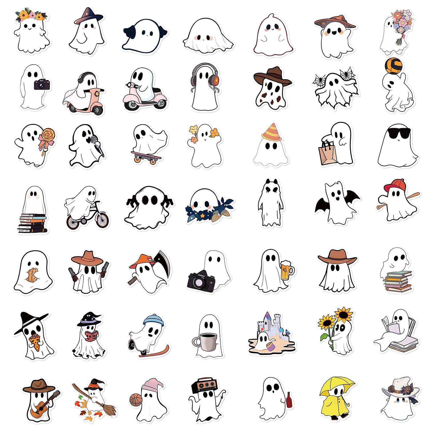 50PCS Little Ghost Stickers Notebook Halloween Fun Cartoon Aesthetic for Laptops Luggage Scrapbooks Bicycle Phone Sticker