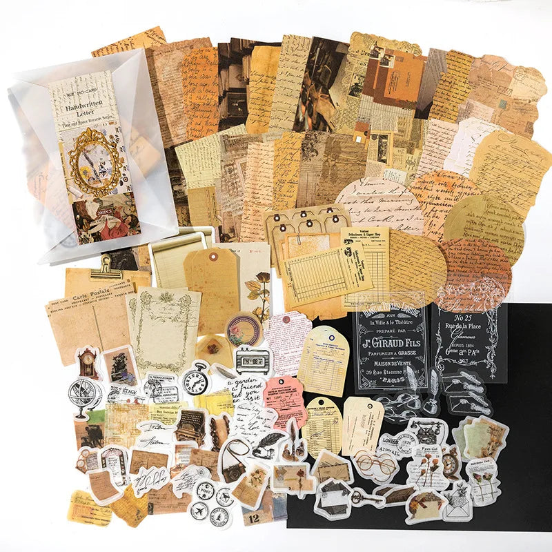 200 Pcs Vintage Stickers Material Paper Scrapbooking Set Planner Hand Made Diary Album Compilation Junk Journal Supplies