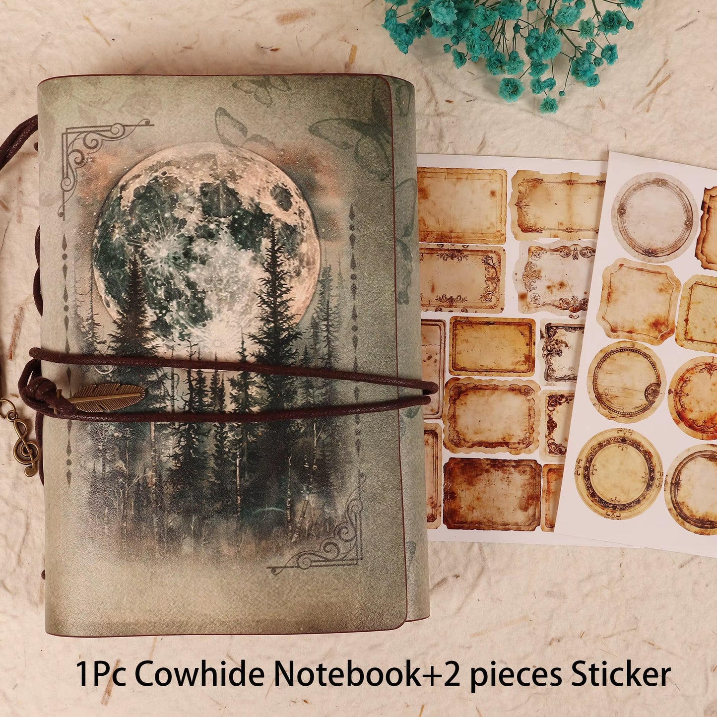 JAIIMAN Recycling Vintage Waterproof Cowhide Journal Notebook with Two Stickers,For Journal Supplies,Arts Crafts,Scrapbooking
