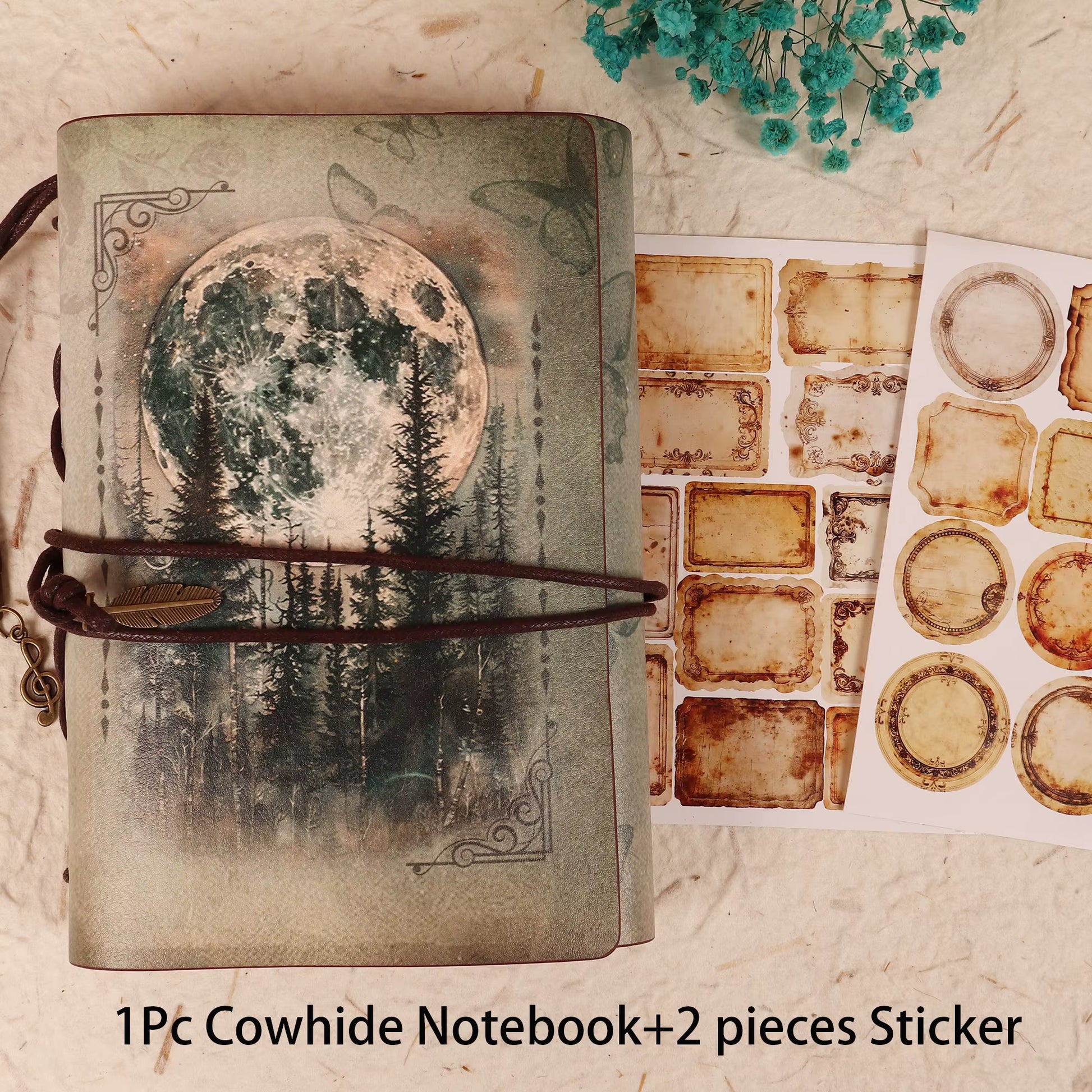 JAIIMAN Recycling Vintage Waterproof Cowhide Journal Notebook with Two Stickers,For Journal Supplies,Arts Crafts,Scrapbooking