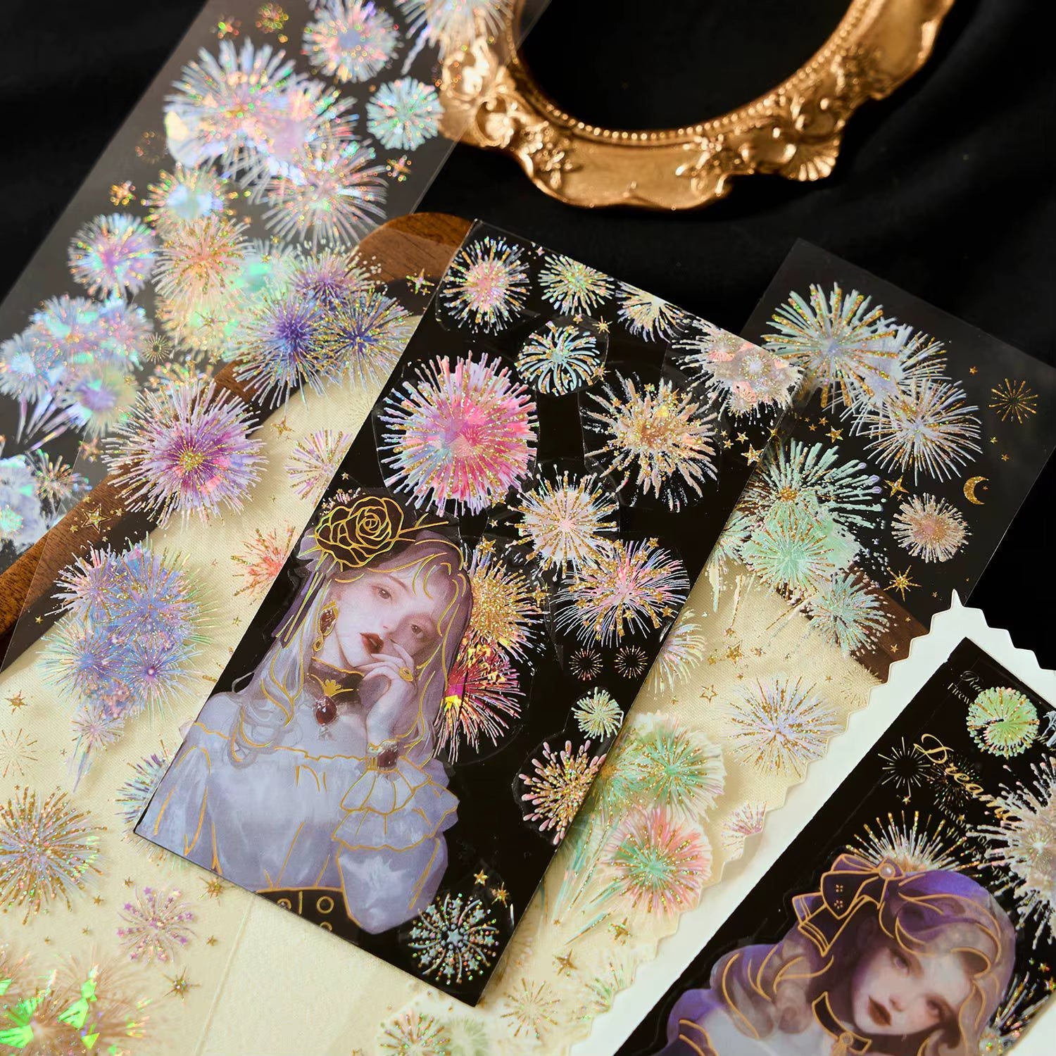 3 Sheets Long Fireworks Flat PET Stickers Adhesive Diy Stick Labels Decorative Diary Album Scrapbooking Material