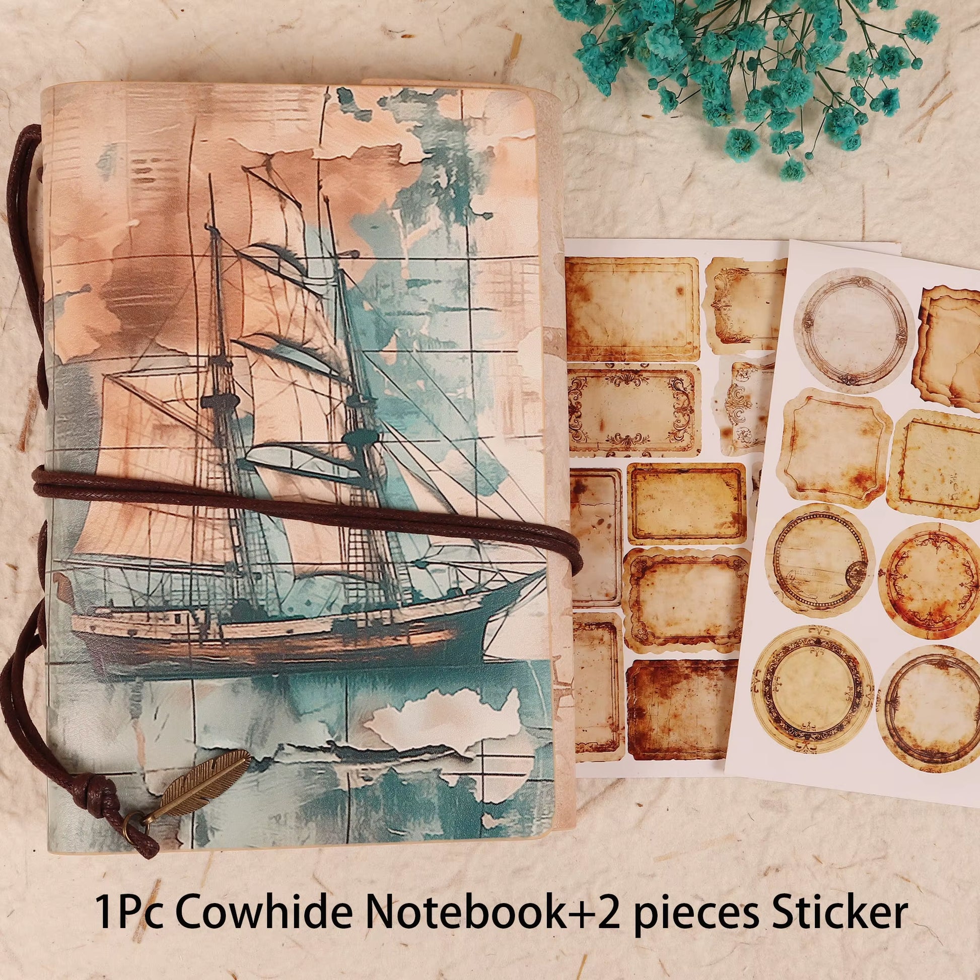JAIIMAN Recycling Vintage Waterproof Cowhide Journal Notebook with Two Stickers,For Journal Supplies,Arts Crafts,Scrapbooking