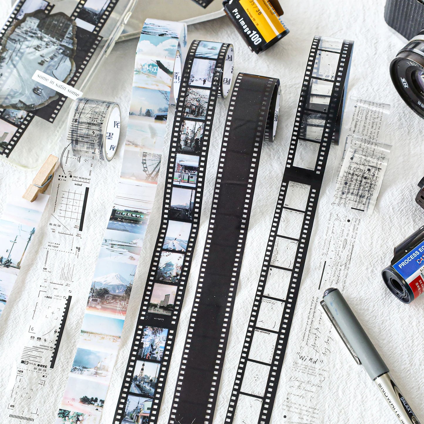 Journamm 25Mm*2M Retro Film Theme PET Tapes DIY Scrapbooking Collage Stationery Decor Journalling Materials Ins Adhesive Tapes